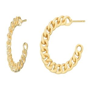 14K Yellow Gold Over Brass Flat Curb Link Hoops